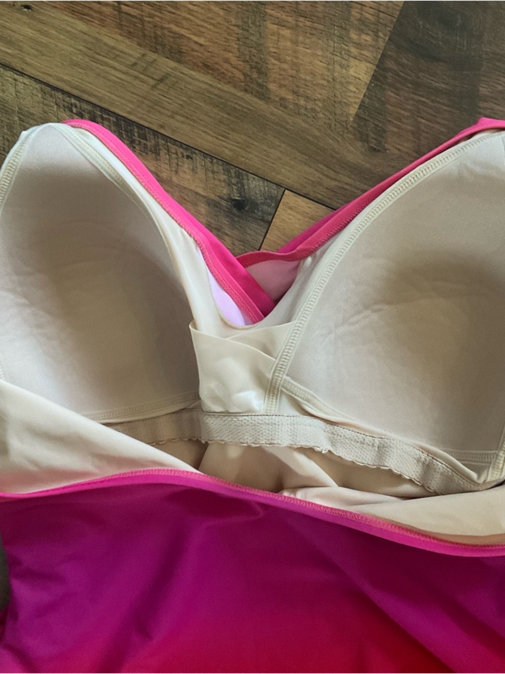 Lands End Ombré Pink Criss Cross Swimsuit 16 L - Picture 4 of 5